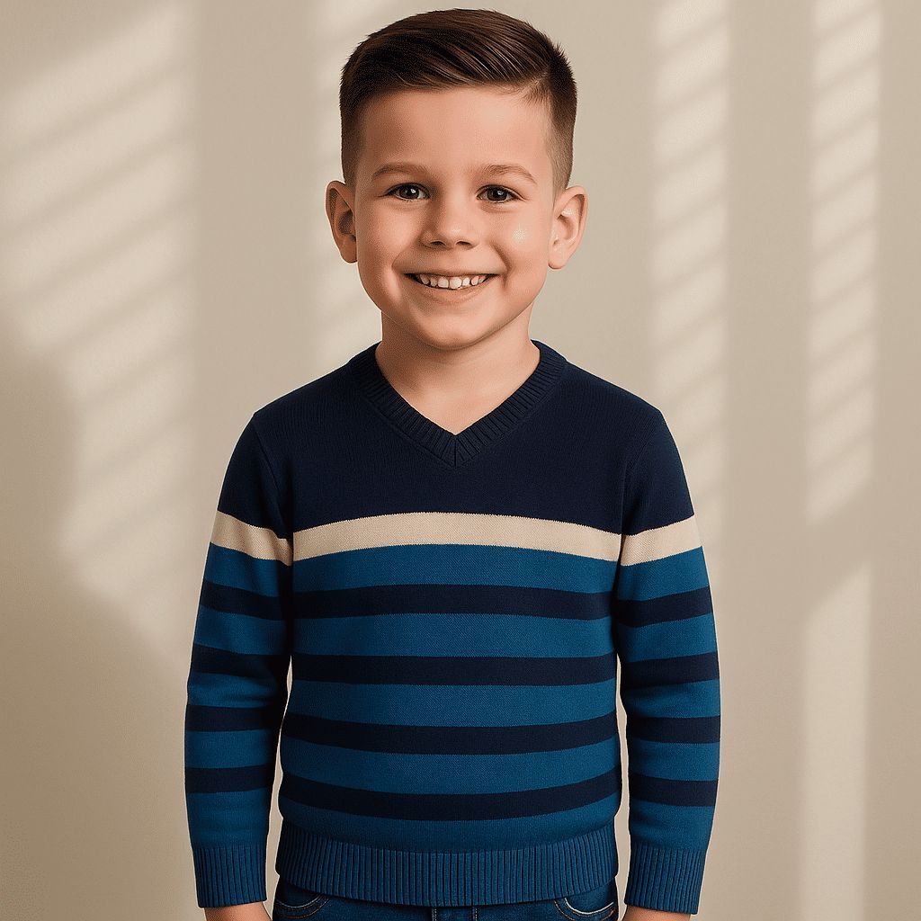 Suéter Infantil Masculino Tricô Listrado Menino Manga Longa Gola Redonda Blusão Inverno Casual Confortável