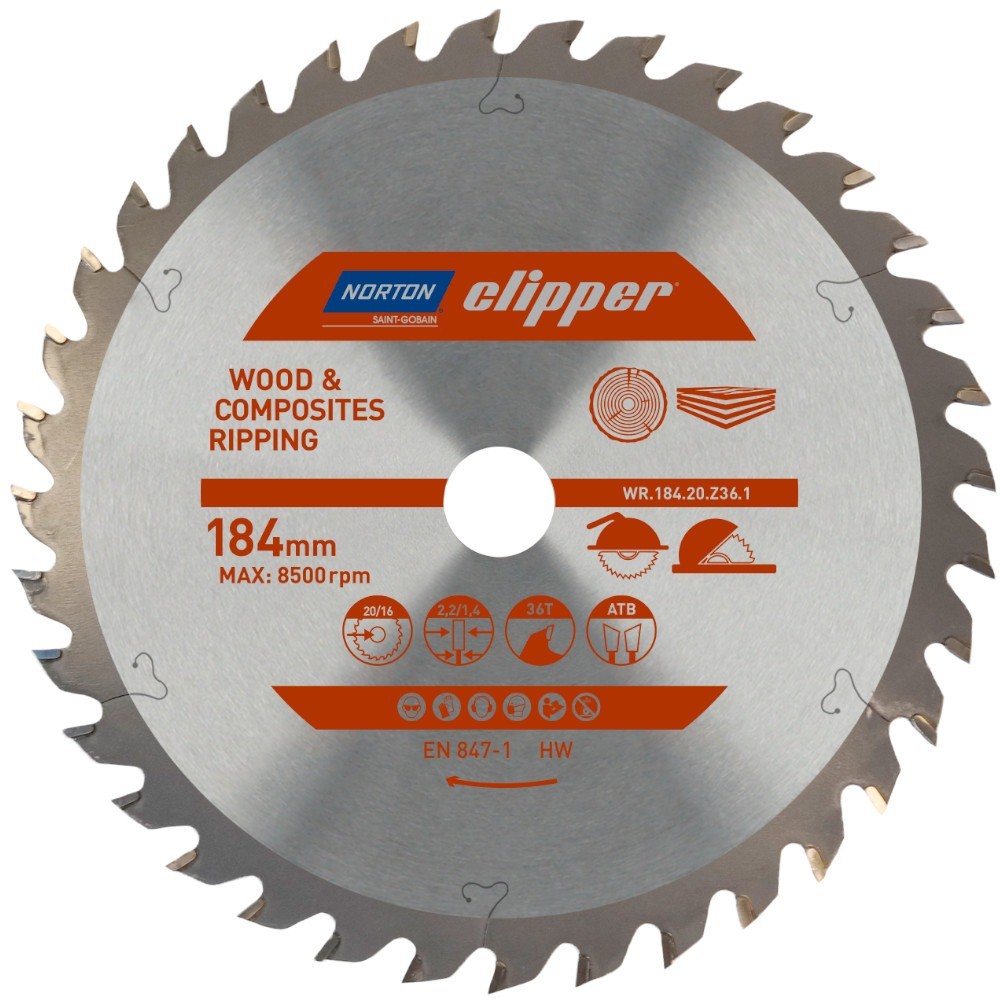 Disco de serra para madeira 184 x 20 mm 36 dentes - Norton