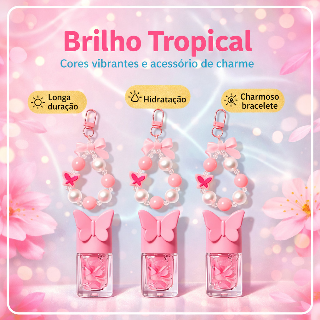 Kit 3 Gloss Labial Brilhoso + Chaveiro Fofo – CocoFleur Edição Especial