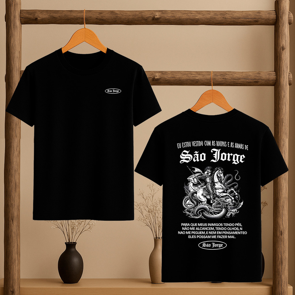 Camiseta Estampada Oração São Jorge Eu Andarei Vestido Proteção Confortável Oversized Racionais