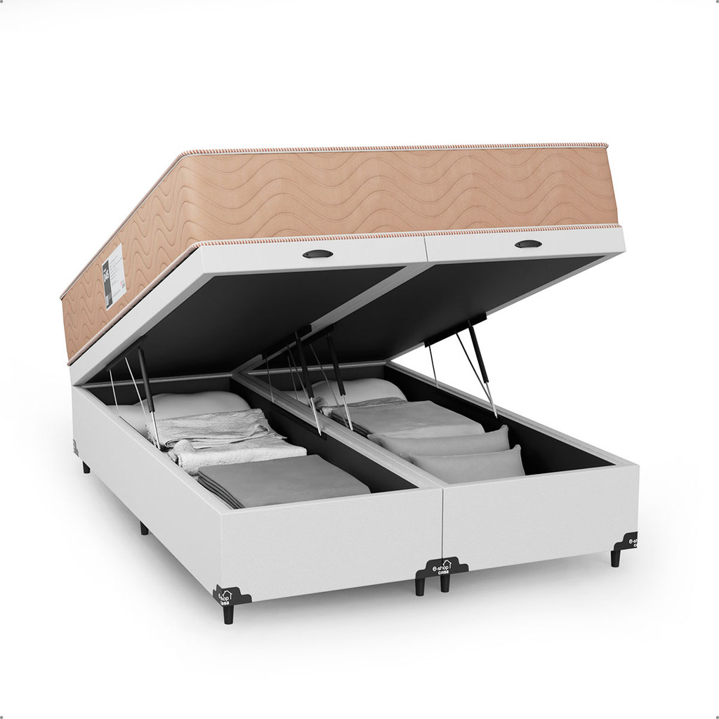Cama Box Baú Casal Bipartido + Colchão Ortopédico Prime D45