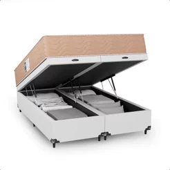 Cama Box Baú Casal Bipartido + Colchão Ortopédico Prime D45