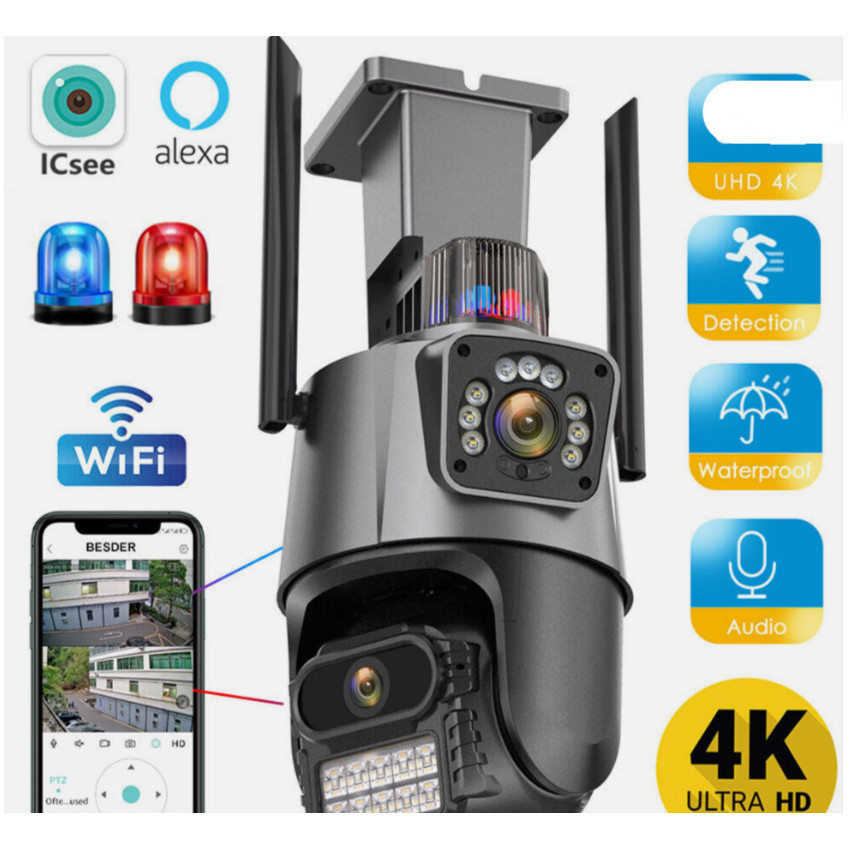 JL PROTEC 4K 8MP Câmera de Segurança 2 Lentes Com Audio e Microfone Câmera 360 Graus Wifi em Oferta na Shopee