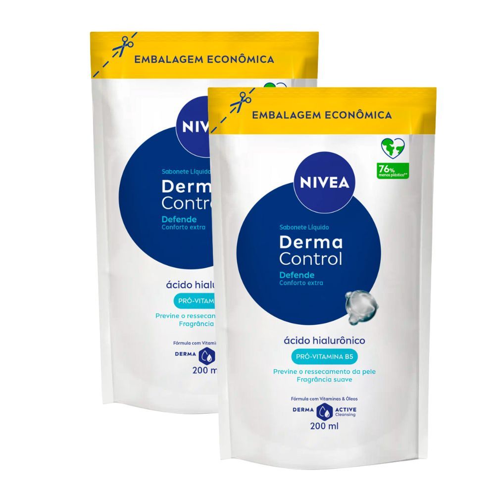 Kit 2 Sabonete Líquido Nivea Derma Control Defende Suave Sachê Refil 200ml em Oferta na Shopee