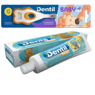 Kit Escova de Dente Baby Soft Care Macia Cabo Emborrachado e Gel Dental Dentil Baby em Oferta na Shopee