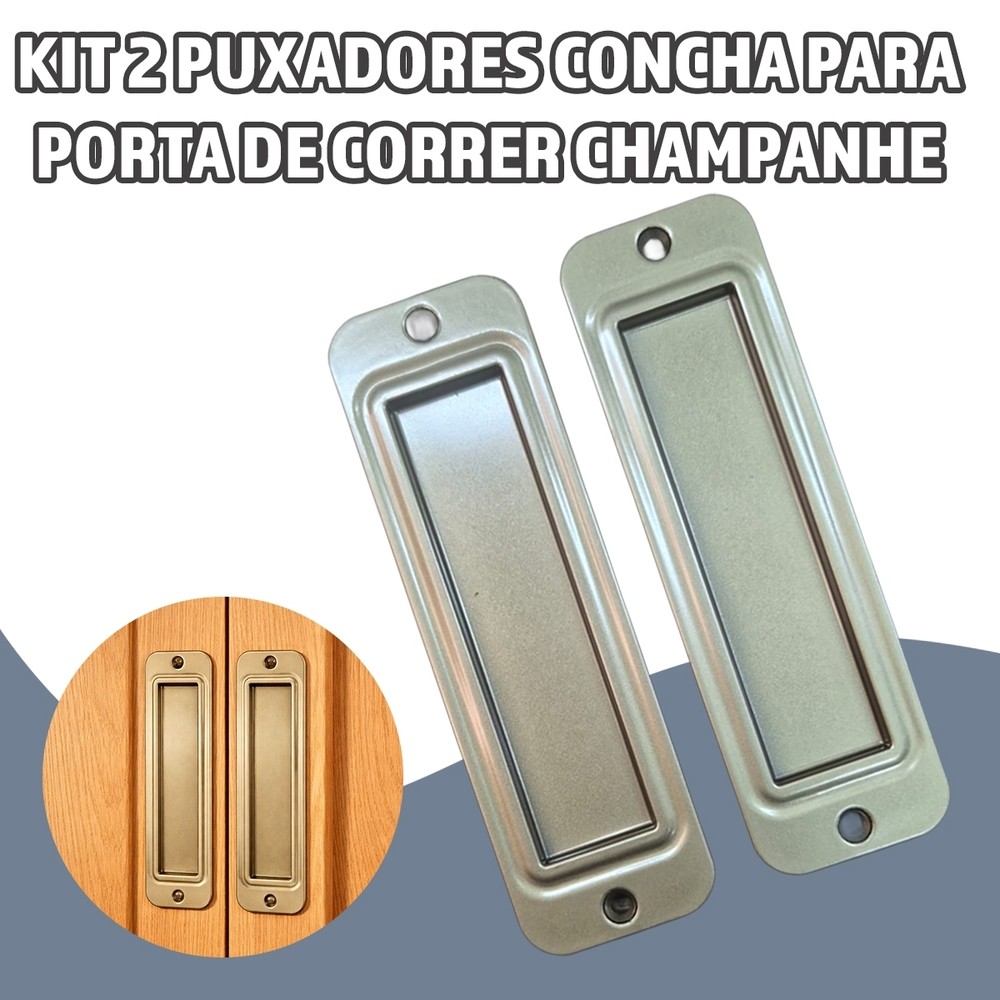 KIT 02 Puxadores Concha para Porta de Correr - Champanhe - Madeira, MDF ou Alumínio