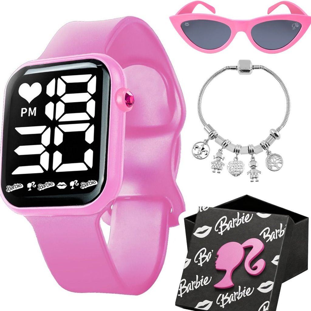 Relogio Digital Infantil Led Rosa + Caixa + Colar luz casual menina presente ajustavel garota data