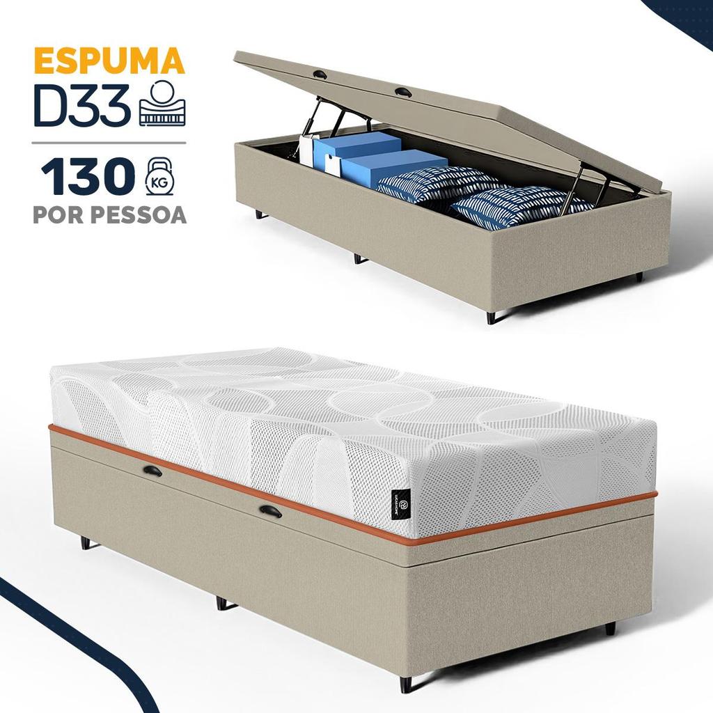 Cama Box Baú com Colchão Ortopédico de Espuma D33 a Vácuo Sonno Full - Lucas Home - Solteiro
