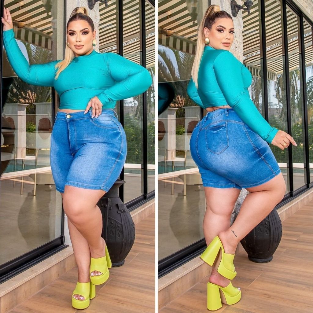 Bermuda Feminina Plus Size Meia coxa Jeans com Lycra(Elastano) em Oferta na Shopee