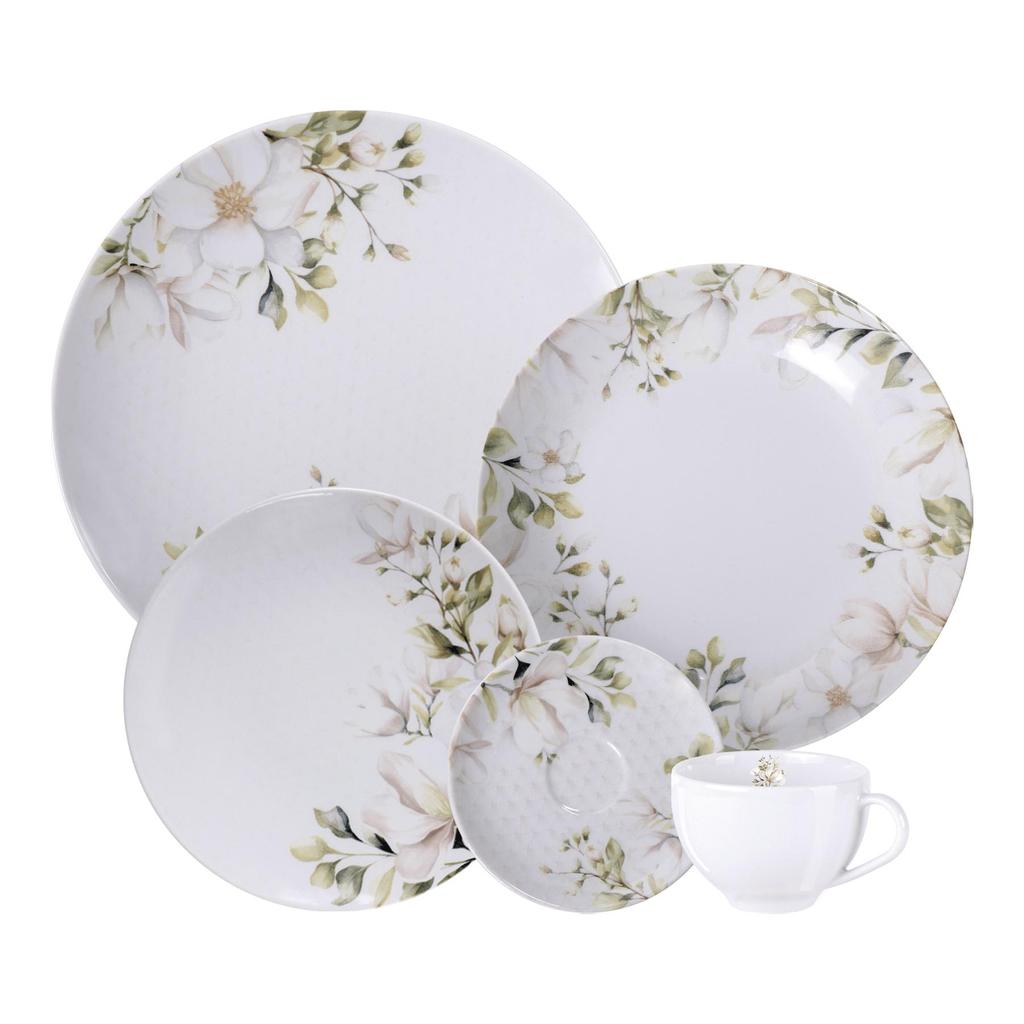 Aparelho Jantar E Chá Tramontina Magnólia, Porcelana, 20 Peç em Oferta na Shopee
