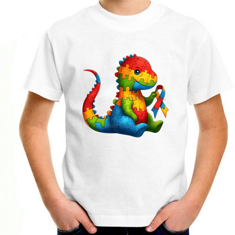 Camiseta Unissex em Algodão Linda Camiseta 30.1 infantil autismo hiperfoco animais fofos dinossauro cachorro elefante te