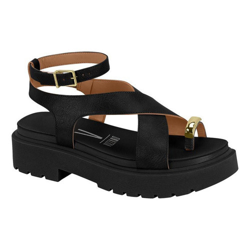 Sandália Tratorada Original Vizzano Feminina Plataforma Confortável Fivela Ajustável Detalhe Dourado