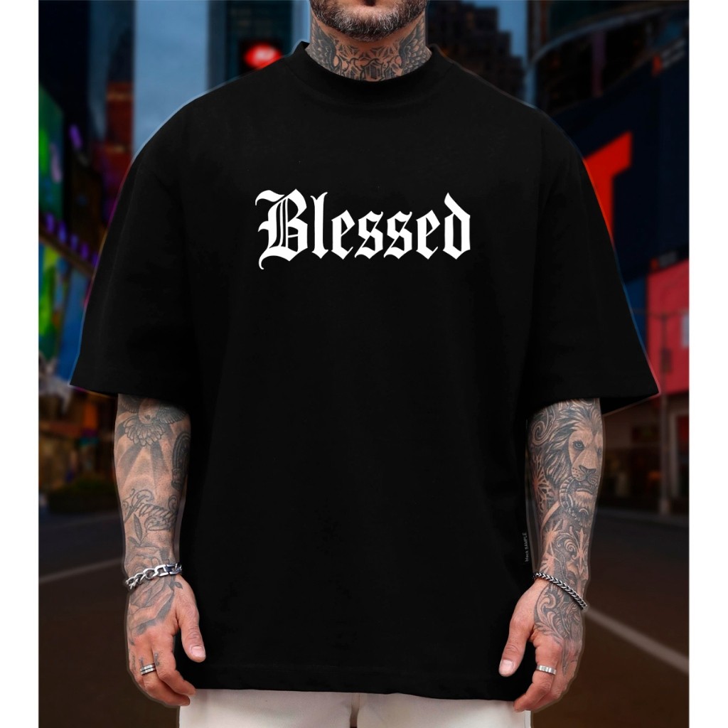 Camiseta  Oversized confortavel Camiseta Streetwear Masculina Oversized Blessed Minimalista Estampada Algodão Penteado P