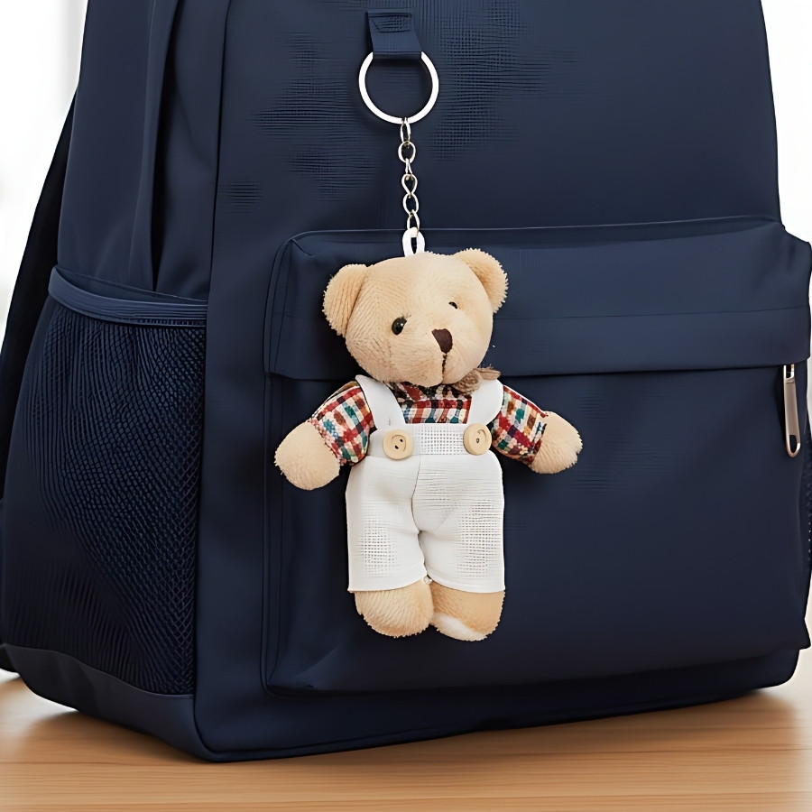 Chaveiro Urso de Pelúcia - Macacão e Camisa Xadrez - Colorido - 8x11x4cm - 1 unidade - Rizzo em Oferta na Shopee