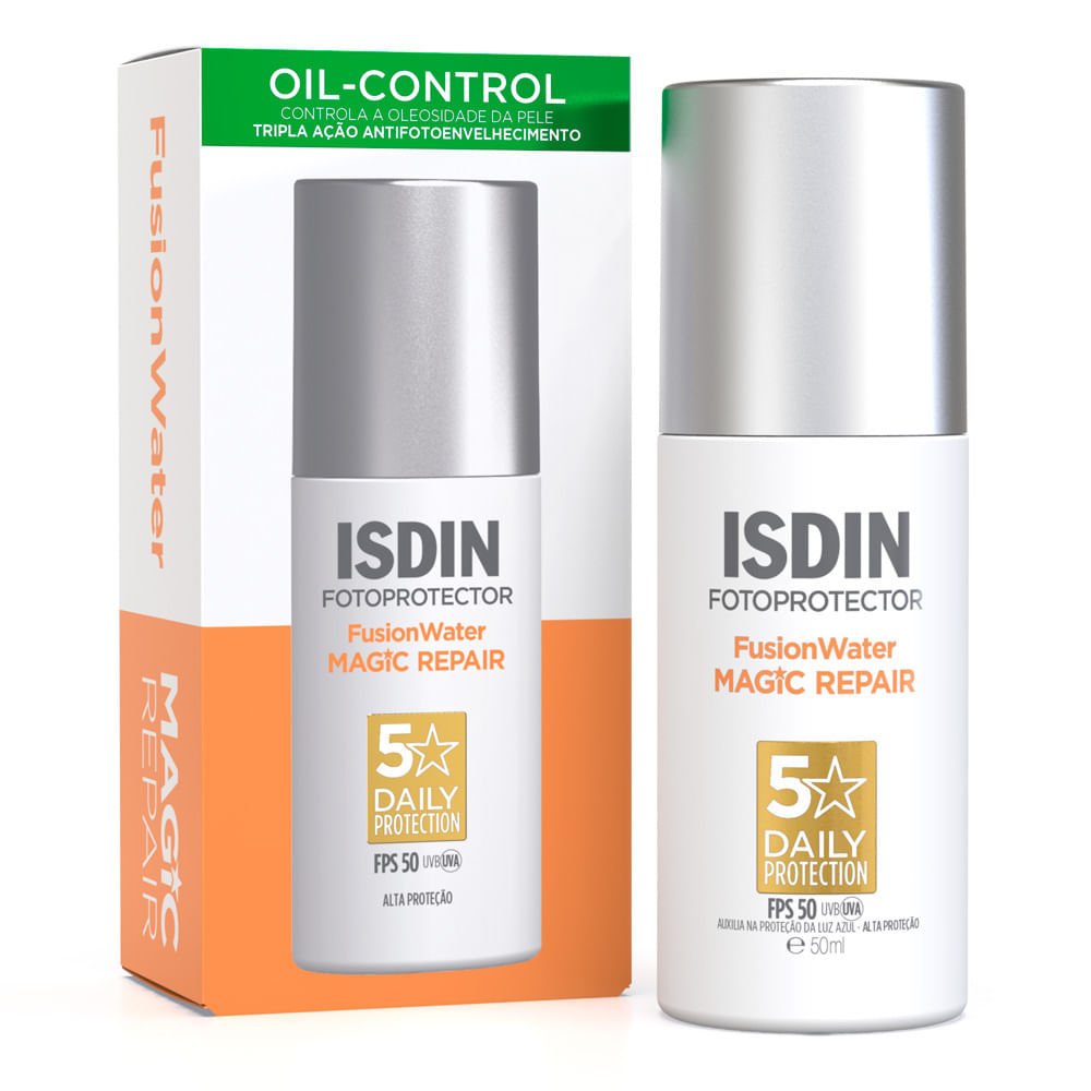 Protetor Solar Facial Isdin Fotoprotector Fusion Water Magic Repair 5 Stars FPS 50 50ml em Oferta na Shopee