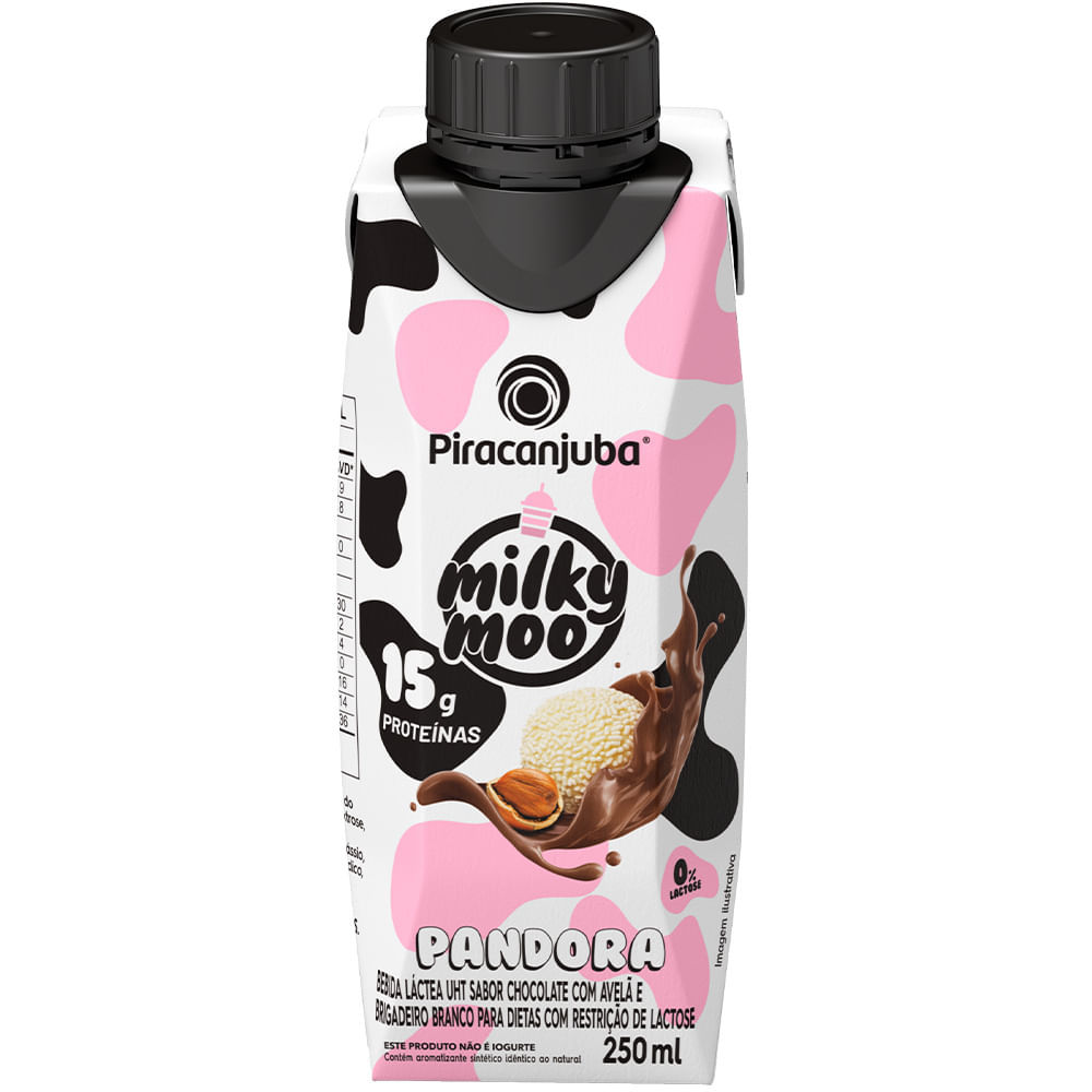 Bebida Láctea Piracanjuba Milky Moo Pandora Sabor Chocolate com Avelã e Brigadeiro Branco 250ml em Oferta na Shopee
