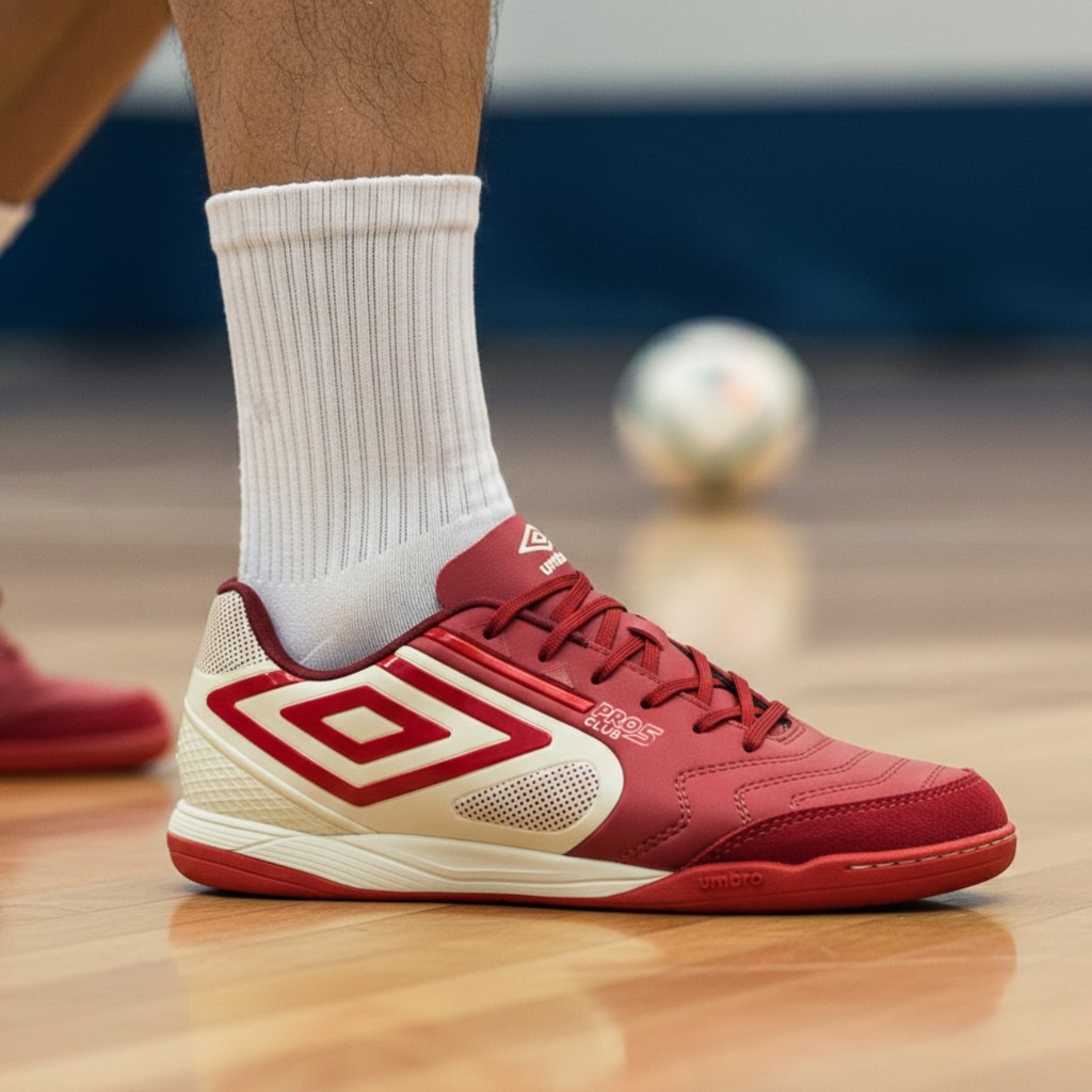 Chuteira Futsal Umbro Pro 5 Bump Club Cherry Indoor Quadra Grip Conforto Amortecimento
