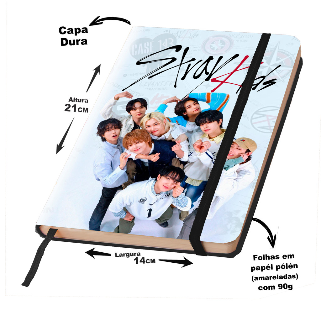 Caderno Anotações  ou sketckbook STRAY KIDS capa dura 160 páginas
