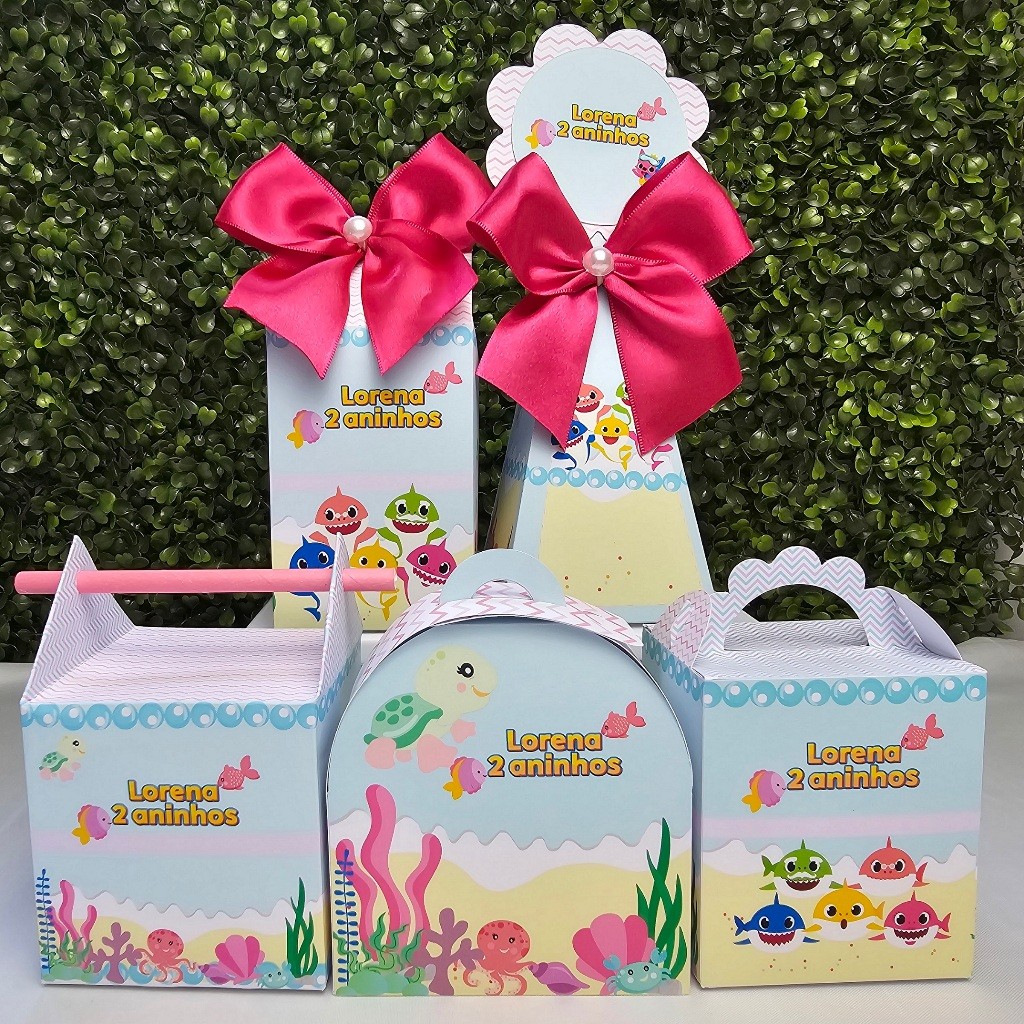 Kit Caixa Montada BABY SHARK MENINA ROSA - Personalizados - Festa infantil - Aniversário - Lembrancinha