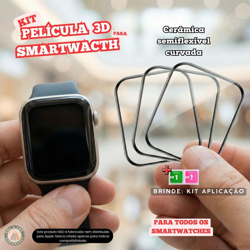 Kit Película Cerâmica 3D Curvada compatível com Smartwatch Apple Watch IWO 38 40 41 42 44 45 49mm em Oferta na Shopee