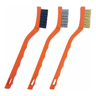 Escova Mini Em Aço Cabo Plastico Jogo C/ 3 Peças aço Latão e Nylon
