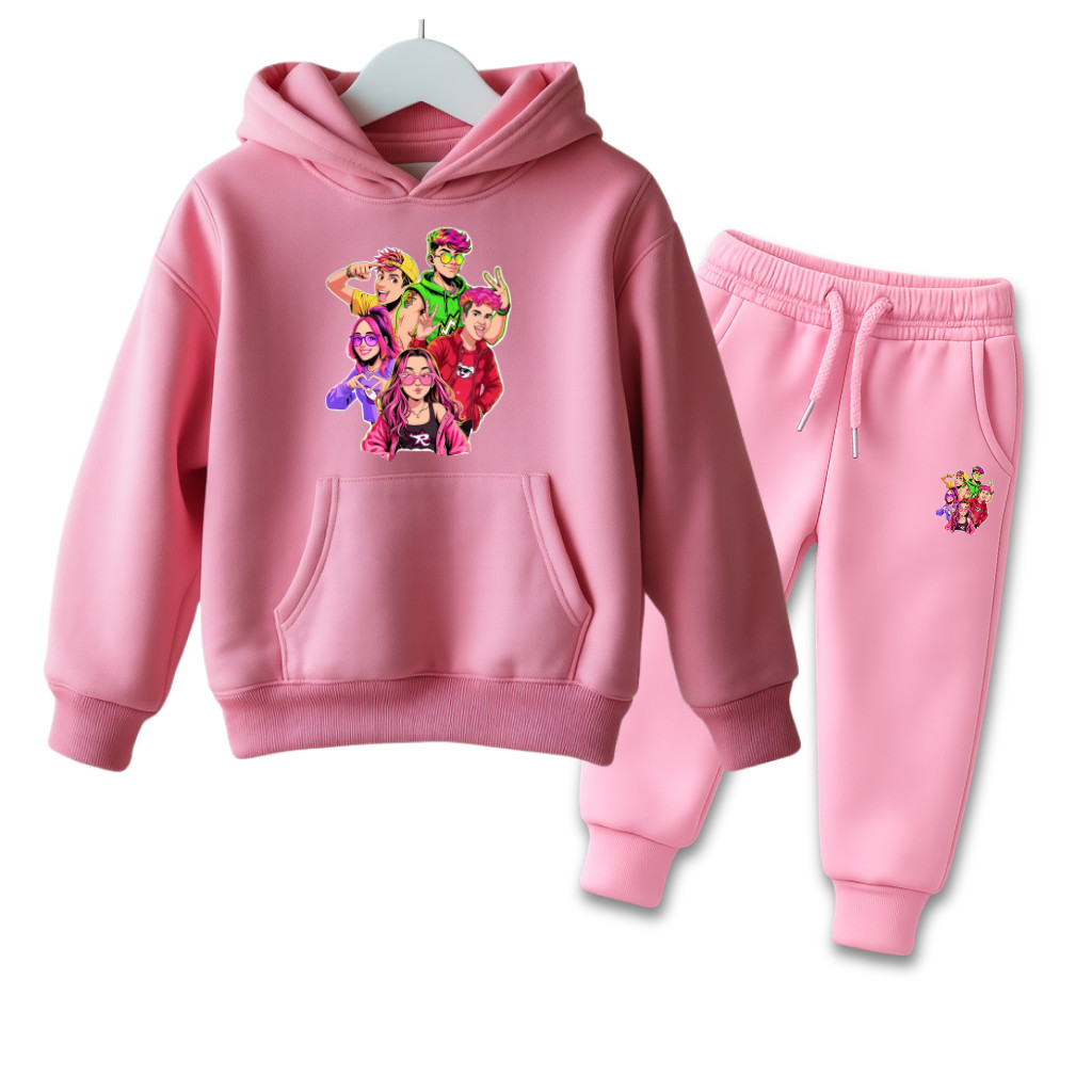 Conjunto Infantil Moletom e Calça Os Rosas Emily Katlen Desenho Criança algodão flanelado Quentinho com punho cordão