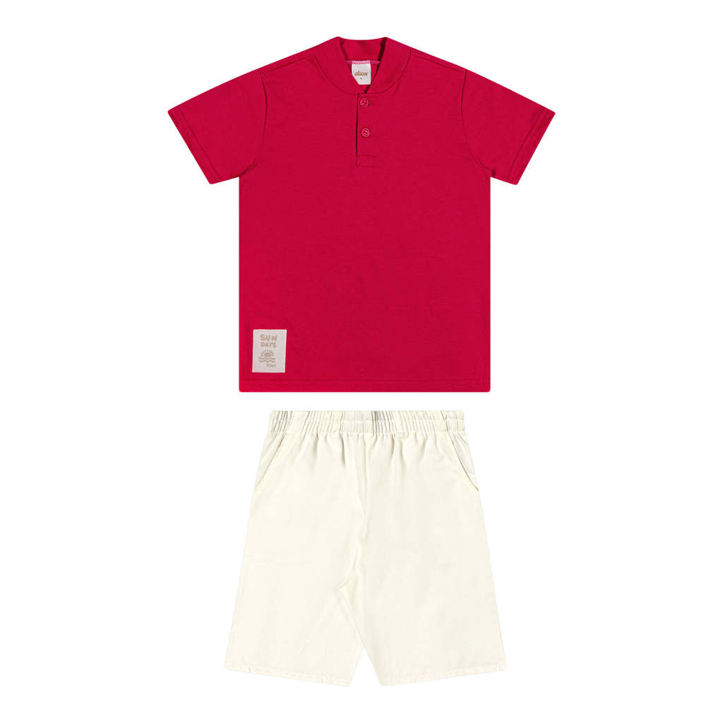Conjunto Infantil Menino Gola Banana Elian Vermelho em Oferta na Shopee