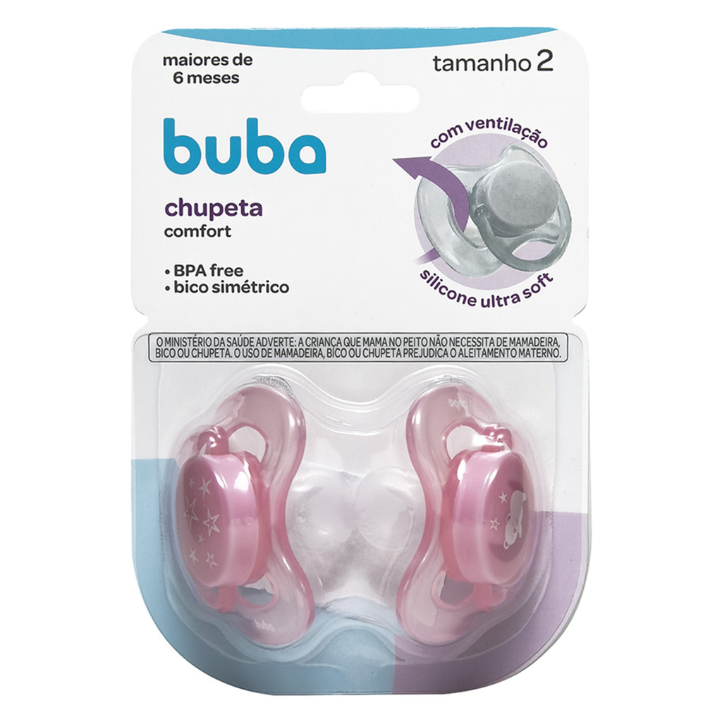Kit 2 Chupeta Comfort Buba Tamanho 2 Ursinho/Estrela Rosa em Oferta na Shopee