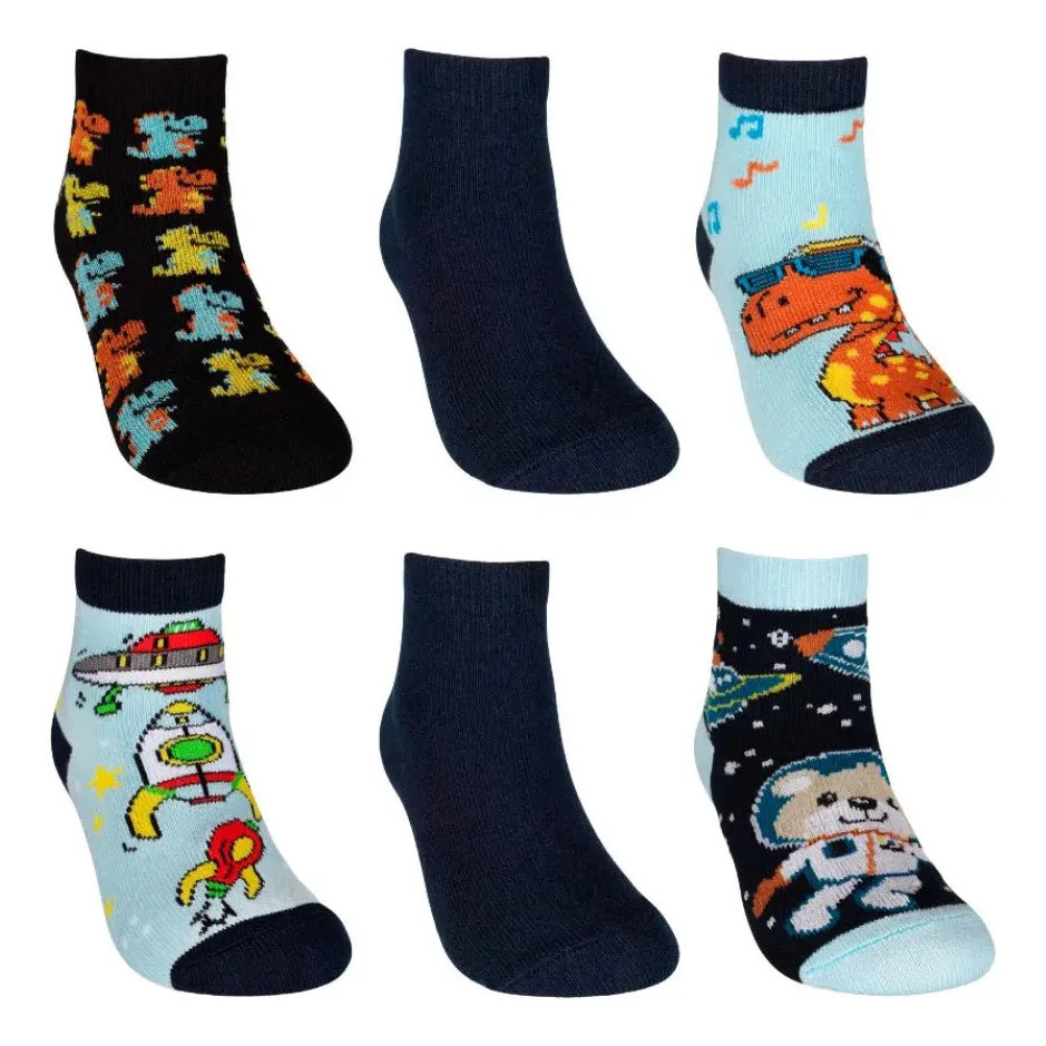 Kit 3 Meias Escolar Hoahi Infantil Cano Menino Estampada