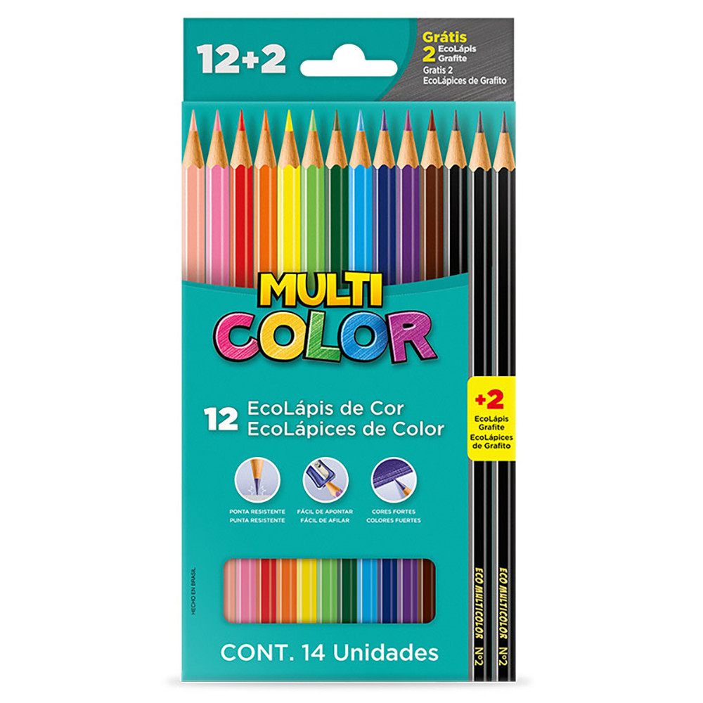 Lápis de cor 12 cores 11.1200N+2G Multicolor em Oferta na Shopee