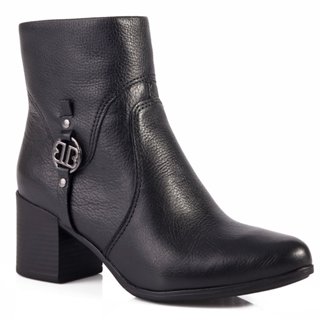Bota Feminina Bottero Burnish Cano Baixo Couro Preto com Fivela Monograma e Salto Bloco em Oferta na Shopee
