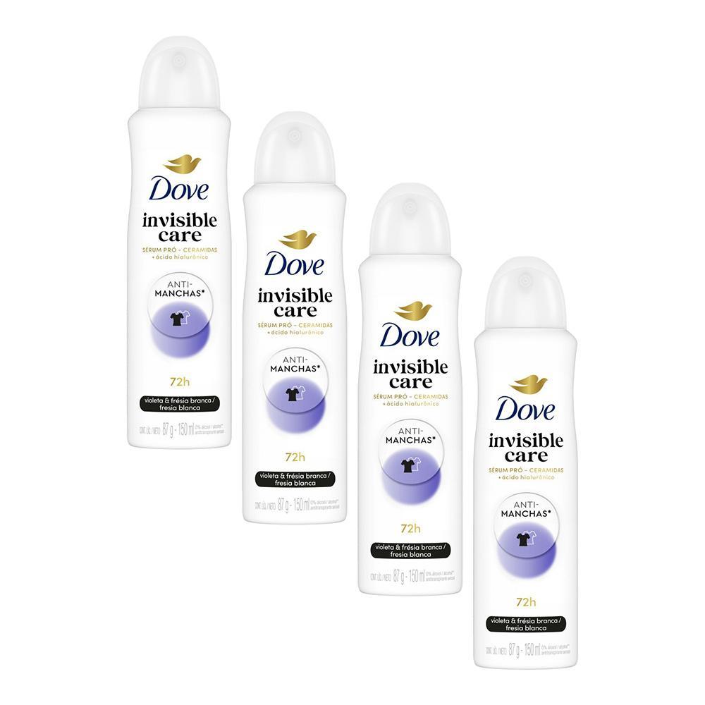 Kit 4 Desodorantes Dove Antitranspirante Aerossol Invisible Care 150ml em Oferta na Shopee
