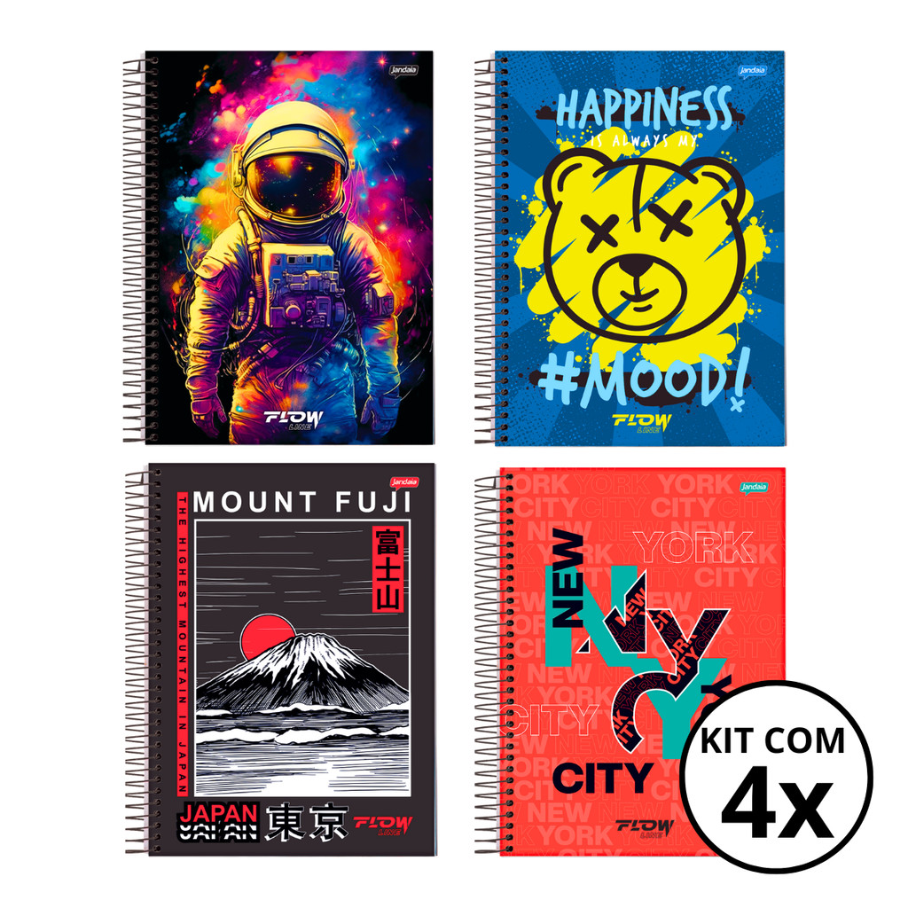 Kit 04 Cadernos Universitário 15 Matérias 240 Folhas Flow - Jandaia em Oferta na Shopee