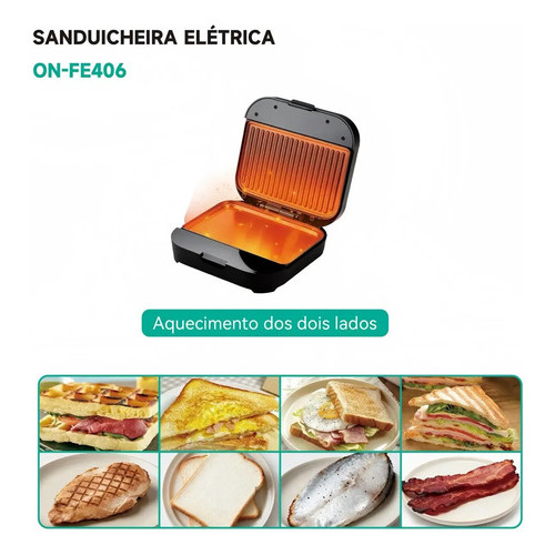 Sanduicheira Eletrica Onistek 800w Aquecimento Rapido Preto 110v ou 220v