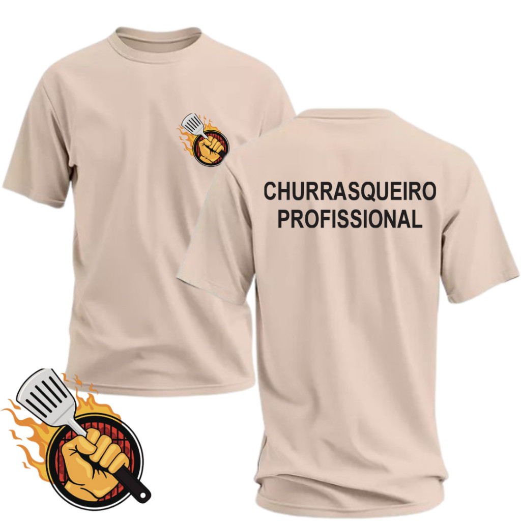 Camiseta/Camisa Churrasqueiro Com Brasão Oficial Uniforme Churrasqueiro Profissional 100% Algodão