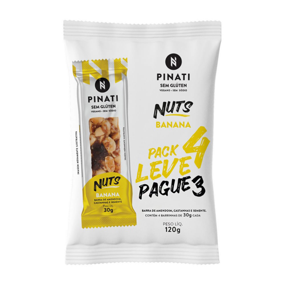 Barra de Cereais Pinati Nuts Banana Leve 4 Pague 3 com 4 unidades de 30g cada em Oferta na Shopee