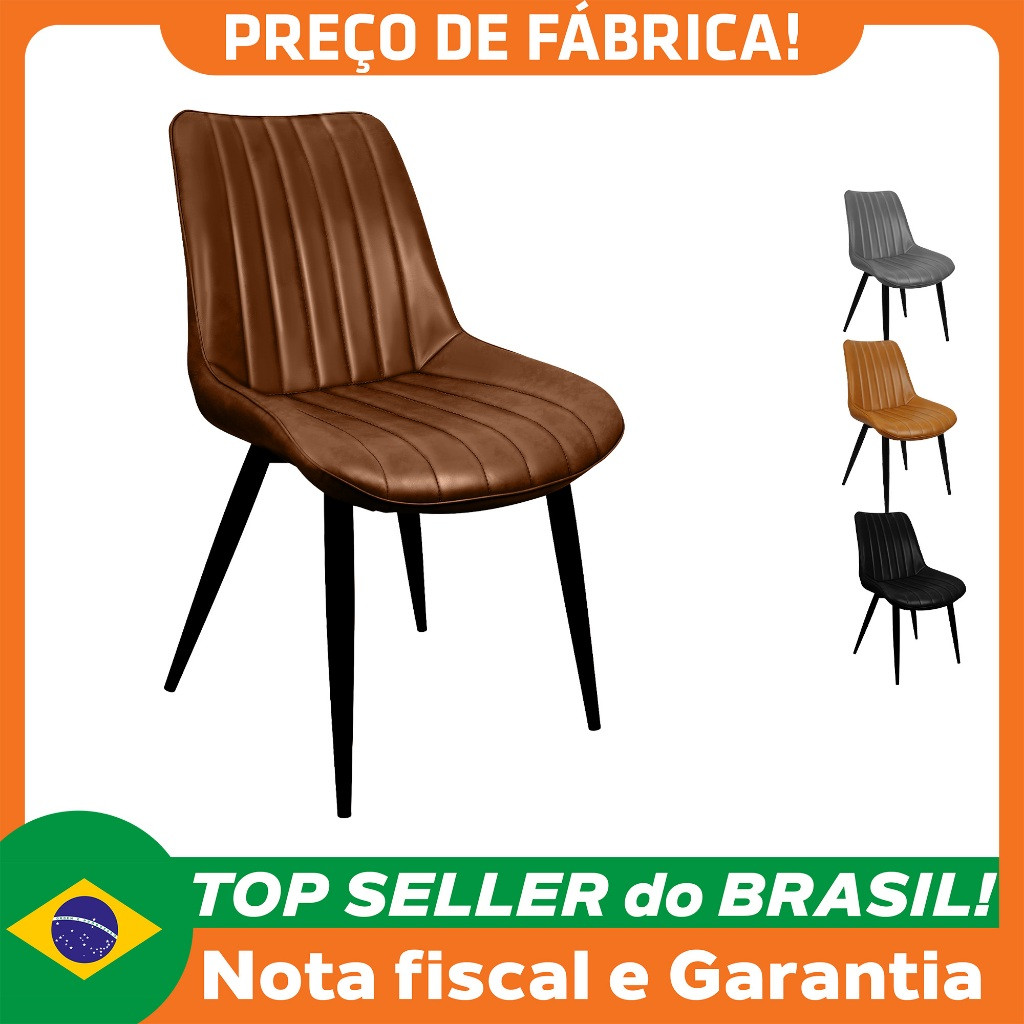 Cadeira Chicago Poltrona Estofada Tainá Pu Vintage Retro Pés Preto Casa Apartamento Sala Cozinha