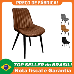 Cadeira Chicago Poltrona Estofada Tainá Pu Vintage Retro Pés Preto Casa Apartamento Sala Cozinha