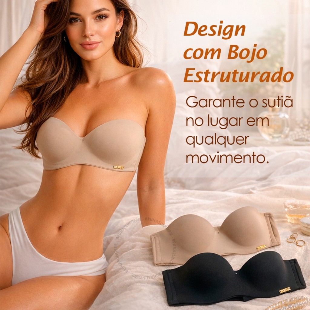Sutiã Top Tomara Que Caia Alças Removíveis Com Bojo Três Fechos Reforçado Moda Íntima Tendência