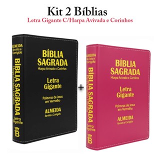 Kit 2 Bíblias Sagrada Letra Gigante C/ Harpa - Luxo - Preta e Pink em Oferta na Shopee