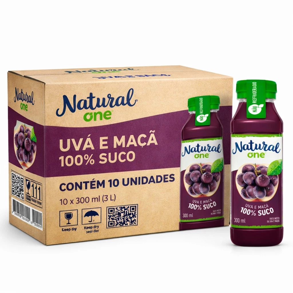 Kit 10 Suco de Uva e Maçã NATURAL ONE Ambiente 300ml