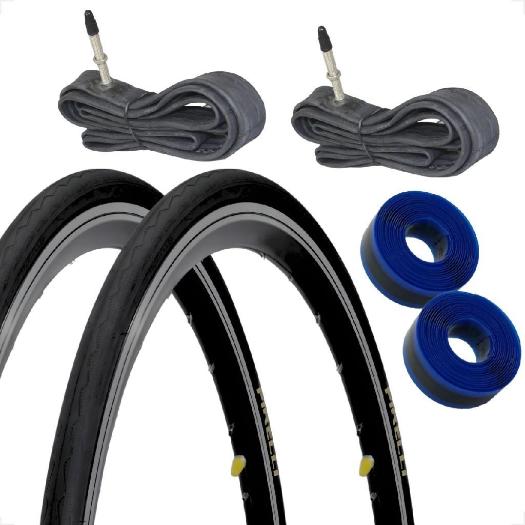 Par Pneu Bicicleta Speed Pirelli Tornado Alfa aro 700 X 25 Par Camara Bico fino Brinde Fita antifuro