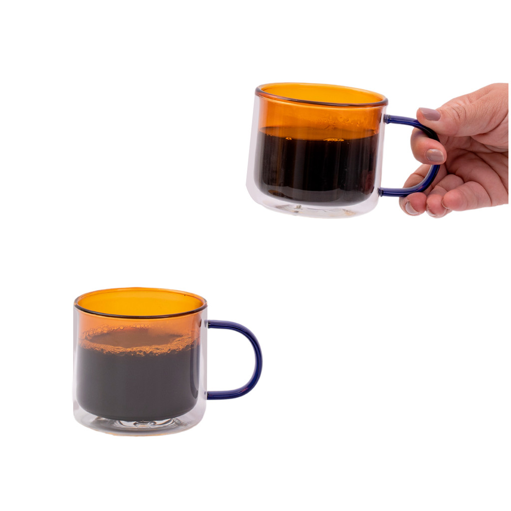 Kit 2 canecas de vidro dueto parede dupla 250ml - Oikos — imagem 2 de 2