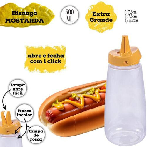 Bisnaga Flip 520ml Para Mostarda, Ketchup, Maionese, Molho Tampa Facil