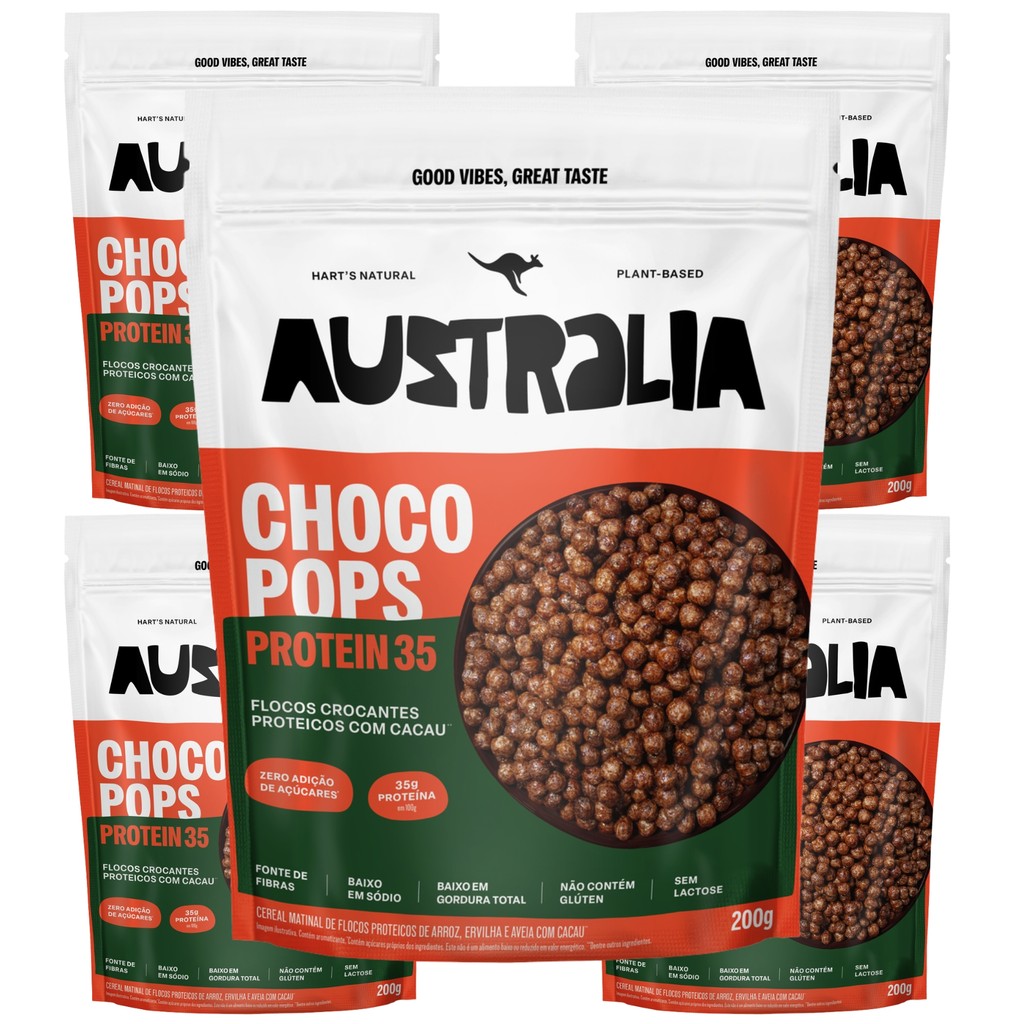 Kit com 5 Harts - Australia Chocopops Protein 35 - 200g - Zero Açúcar