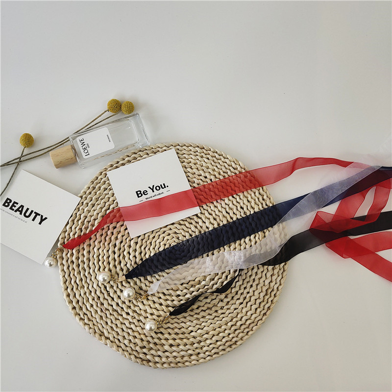 Feminino simples cor sólida Chiffon cinto fino atado tecido decoração combinando saia pérola cinto feminino atado versão