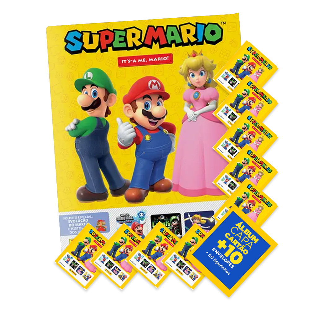 Super Mario 2026 - It’s-a me, Mario! - Álbum Capa Mole + 10 envelopes (50 Figurinhas) em Oferta na Shopee
