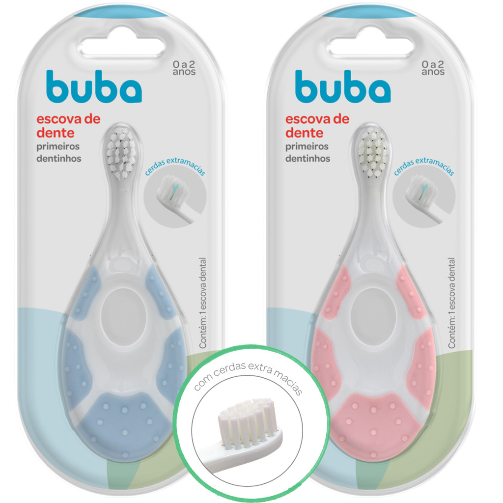 Escova de Dente Bebê Buba Primeiros Dentinhos 0 a 2 Anos Higiene Oral Infantil