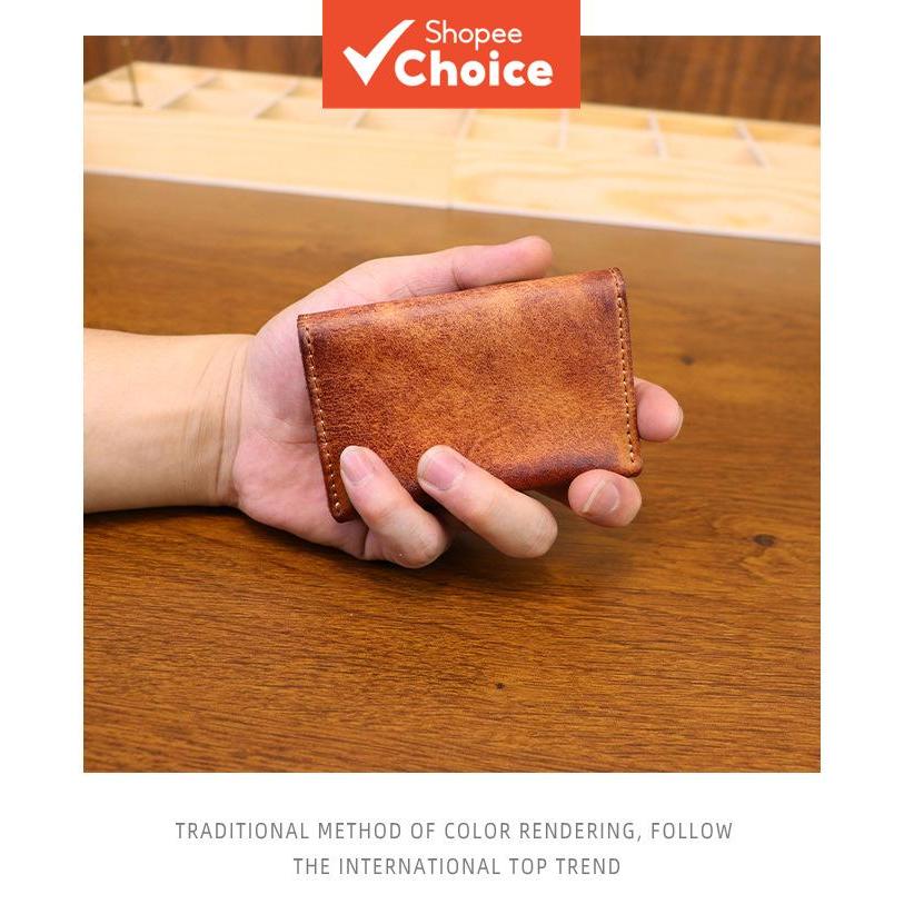  Porta-cartões de couro minimalista Magidon para homens, marrom, ideal como presente, carteira desgastada