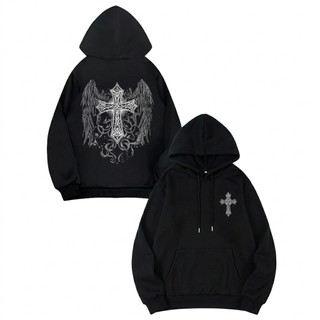 Blusa de frio com Capuz Cruz Gótica Estilo Gótico Casaco Canguru Conforto Quente Inverno Frio Rock